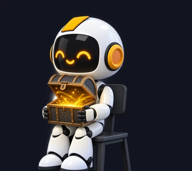 Pryn robot opening a glowing treasure chest